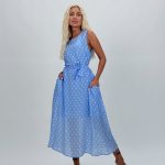 Rochie midi cu buline și cordon în talie