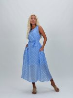 Rochie midi cu buline și cordon în talie