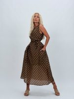 Rochie midi cu buline și cordon în talie - imagine 6
