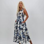 Rochie midi cu imprimeu floral și elastic în talie