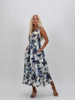 Rochie midi cu imprimeu floral și elastic în talie