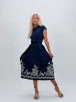 Rochie midi cu broderie și cordon în talie - imagine 6