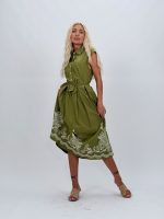 Rochie midi cu broderie și cordon în talie - imagine 3