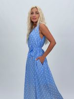 Rochie midi cu buline și cordon în talie - imagine 3