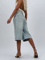 Jeans | Blug wide leg 3/4 cu broderie și ștrasuri - imagine 5