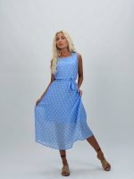 Rochie midi cu buline și cordon în talie - imagine 2
