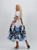 Rochie midi cu imprimeu albastru și cordon în talie - imagine 5