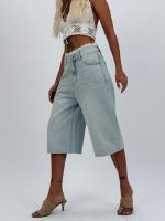 Jeans | Blug wide leg 3/4 cu broderie și ștrasuri - imagine 3
