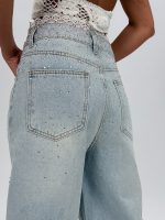 Jeans | Blug wide leg 3/4 cu broderie și ștrasuri - imagine 6
