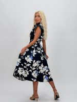 Rochie midi bleumarin cu imprimeu floral și cordon în talie - imagine 4