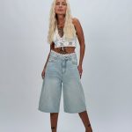 Jeans | Blug wide leg 3/4 cu broderie și ștrasuri
