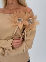 Pulover din tricot accesorizat cu flori și ștrasuri - imagine 8