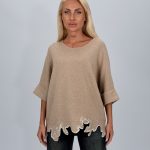 Pulover din tricot cu mânecă 3/4 și broderie