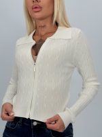 Pulover scurt cu model torsade și fermoar - imagine 3