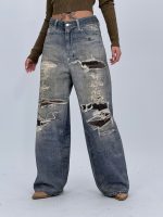 Jeans | Blug wide leg imprimat rupturi - imagine 3
