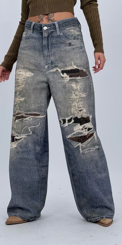 Jeans | Blug wide leg imprimat rupturi