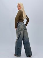Jeans | Blug wide leg nisipiu imprimat rupturi - imagine 6