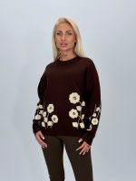 Pulover din tricot cu broderie florală - imagine 4