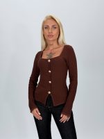 Pulover rigat cu butoni aurii - imagine 5