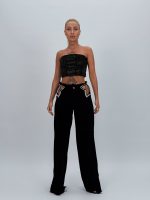 Jeans | Blug wide leg decupat accesorizat cu ștrasuri - imagine 2