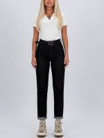 Jeans | Blug mom fit negru cu curea