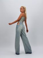 Jeans | Blug wide leg decupat accesorizat cu ștrasuri - imagine 11