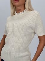 Pulover din tricot cu dantelă și mânecă scurtă - imagine 5