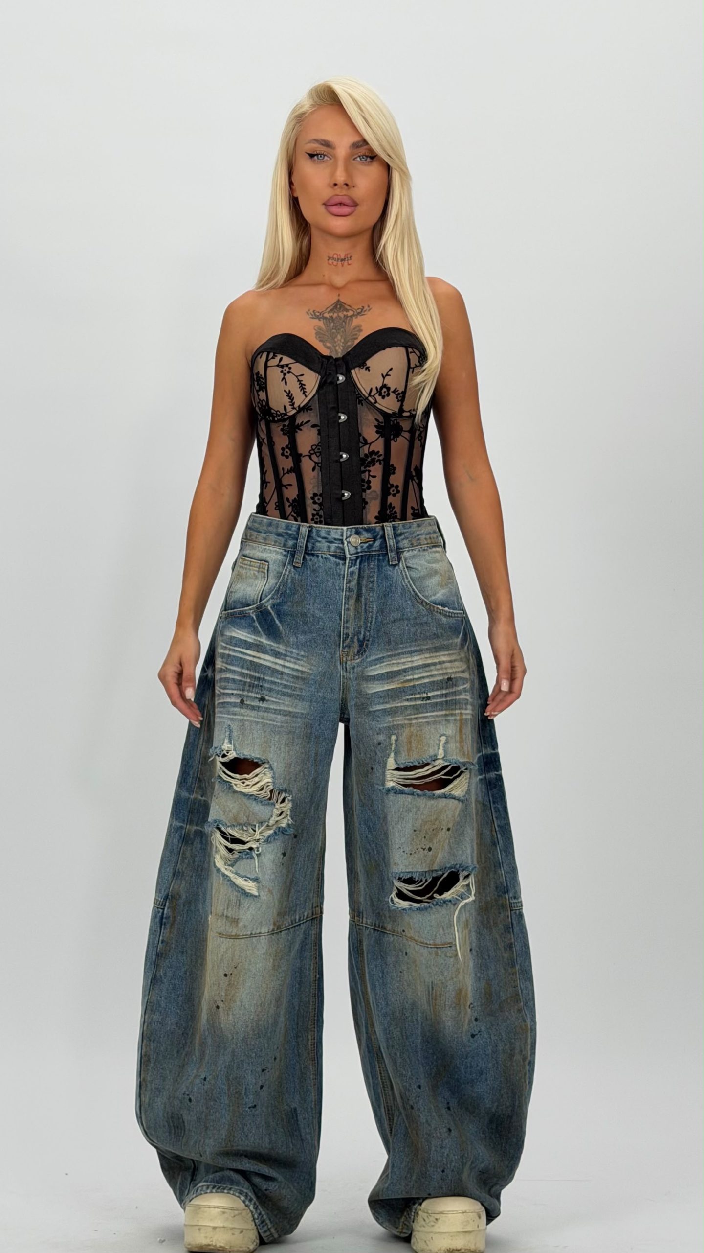 44125dd4-cef5-4012-9f18-211ebab873b0 Jeans | Blug baggy cu rupturi - imagine 1