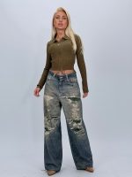 Jeans | Blug wide leg nisipiu imprimat rupturi