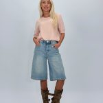 Jeans | Blug 3/4 cu broderie florală