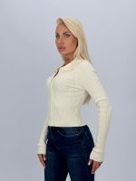 Pulover scurt cu model torsade și fermoar - imagine 6