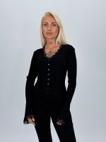 Pulover rigat cu decolteu în V și dantelă - imagine 11
