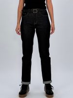 Jeans mom fit negru cu curea