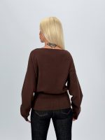 Pulover cambrat cu decolteu bărcuța și curea - imagine 12