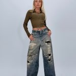 Jeans | Blug wide leg imprimat rupturi