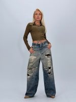 Jeans | Blug wide leg imprimat rupturi
