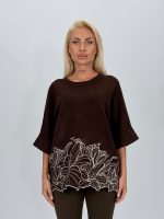 Pulover din tricot cu mânecă 3/4 și broderie aplicată - imagine 4