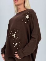 Pulover din tricot cu broderie florală și perle - imagine 9
