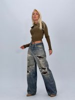 Jeans | Blug wide leg imprimat rupturi - imagine 2