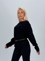Pulover cambrat cu decolteu bărcuța și curea - imagine 2