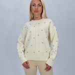 Pulover din tricot cu ștrasuri aplicate