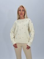 Pulover din tricot cu ștrasuri aplicate