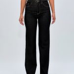 Jeans loose fit negru cu curea