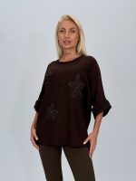 Pulover din tricot cu mânecă 3/4 și flori aplicate - imagine 7