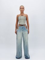 Jeans | Blug wide leg decupat accesorizat cu ștrasuri - imagine 7