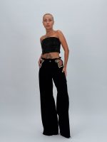 Jeans | Blug wide leg decupat accesorizat cu ștrasuri - imagine 3