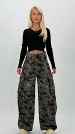 Jeans | Blug cargo cu imprimeu army