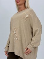 Pulover din tricot cu broderie florală și perle - imagine 6