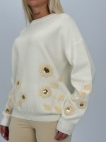 Pulover din tricot cu broderie florală - imagine 2