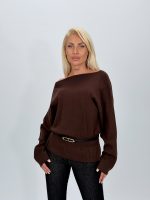 Pulover cambrat cu decolteu bărcuța și curea - imagine 9